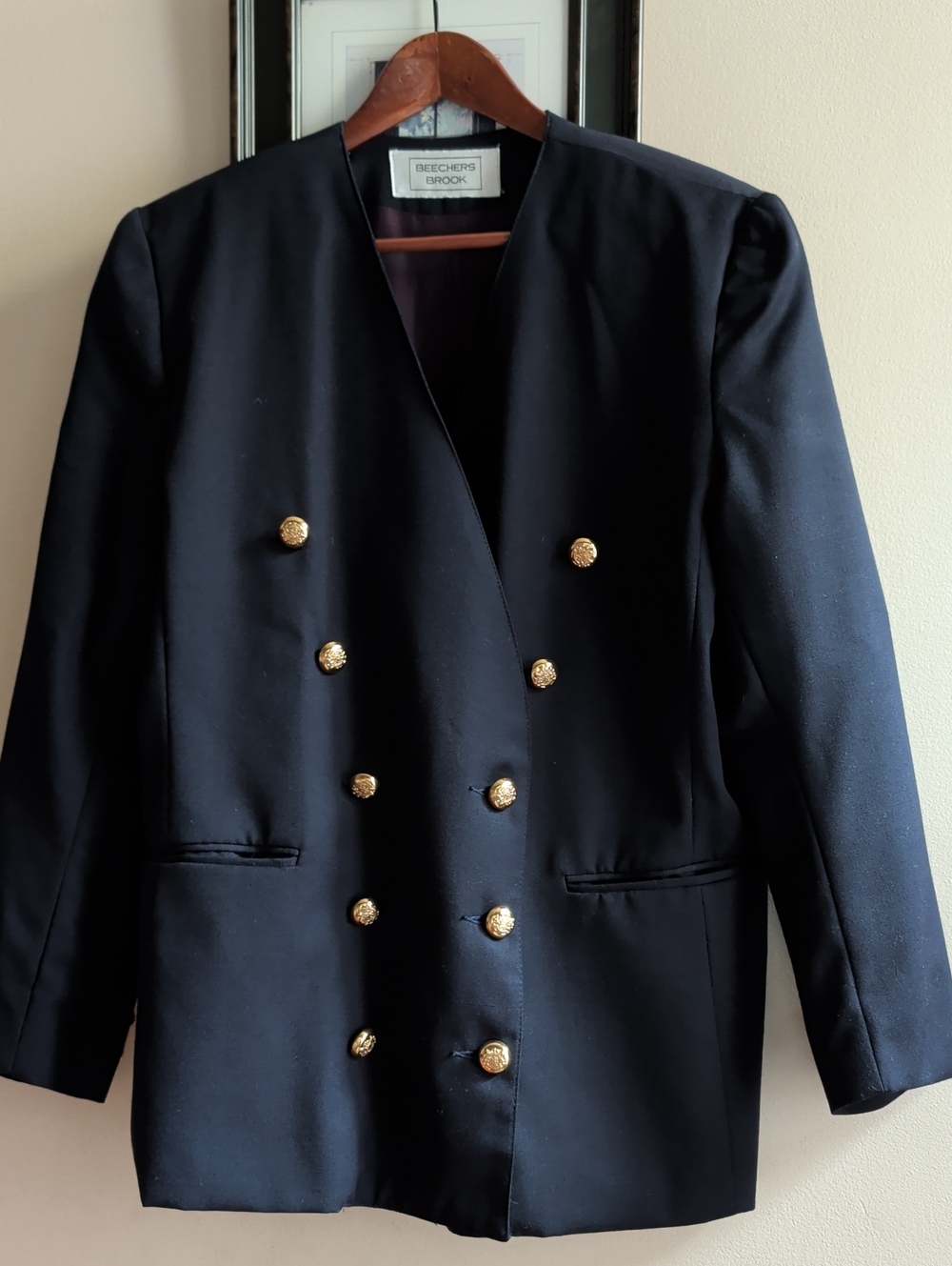 Beeches Brook Black Double-Breasted Pure Virgin Wool Club Blazer